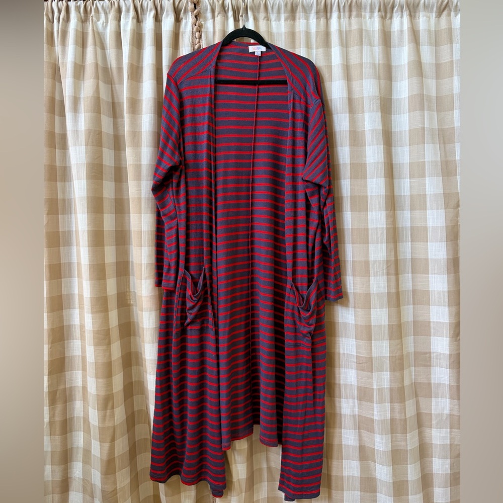 LuLaRoe Red & Navy Striped Knit Cardigan